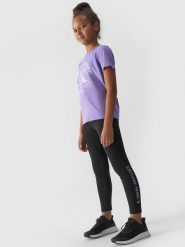 4F Legginsy dzianinowe dziewczęce - czarne 140 (9-10 lat). Czarne legginsy dla dziewczynek 4f, bez wzorów, z bawełny. W wyprzedaży za 19.99 zł.