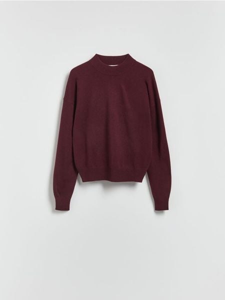 Sweter z wełny merino - mahoniowy. Brązowe swetry damskie Reserved, l, bez wzorów, z wełny, bez kołnierzyka, bez ramiączek, bez kaptura. Za 259.99 zł.