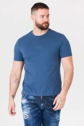 GUESS Niebieski t-shirt męski z aplikacją z logo. Niebieskie t-shirty męskie Guess, m, z aplikacjami, bez kołnierzyka. W wyprzedaży za 99.99 zł.