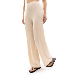 Damskie spodnie z dzianiny z szerokimi nogawkami Siroko IBZ Loom Sand. Brązowe spodnie materiałowe damskie SIROKO, l, bez wzorów, z bawełny, z podwyższonym stanem. Za 211.00 zł.