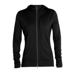 Bluza trekkingowa damska icebreaker Quantum III LS Zip Hood. Czarne bluzy sportowe damskie Icebreaker, xs, bez wzorów, bez kaptura, trekkingowe. Za 559.99 zł.