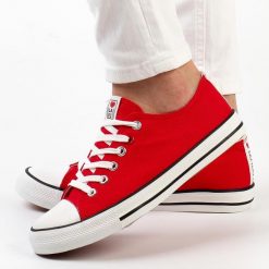Czerwone trampki damskie La.Fi 280055r. Czerwone trampki i tenisówki damskie La.Fi, bez wzorów, z tkaniny, bez zapięcia. Za 79.00 zł.