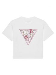 Guess T-Shirt J5GI04 K6YW4 Biały Regular Fit. Białe t-shirty i topy dla dziewczynek Guess, z aplikacjami, z bawełny, bez ramiączek. Za 59.99 zł.