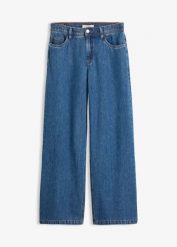 Lekkie jeansy wide leg, mid waist, cropped. Niebieskie jeansy damskie bonprix. Za 119.99 zł.