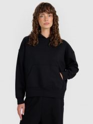 4F Bluza dresowa nierozpinana z kapturem damska - czarna XL. Czarne bluzy sportowe damskie 4f, uniwersalny, bez wzorów, z bawełny, z kapturem. Za 159.99 zł.