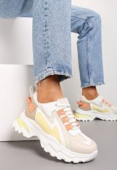 Biało-Żółte Sneakersy Na Grubej Podeszwie z Przeszyciami i Sznurwaniem Marinil. Białe obuwie sportowe damskie Renee, bez wzorów. Za 89.99 zł.