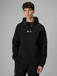 4F Bluza dresowa regular z kapturem męska - czarna L. Czarne bluzy męskie 4f, l, bez wzorów, z dresówki, z kapturem. Za 249.99 zł.