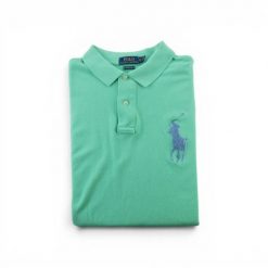 Koszulka Polo Ralph Lauren męska z krótkim rękawem. Niebieskie koszulki polo męskie Ralph Lauren, m, bez wzorów, eleganckie, bez ramiączek. Za 149.06 zł.