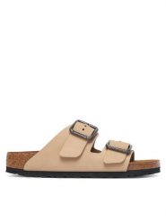 Birkenstock Klapki Arizona Wire Buckle 1031579 Beżowy. Brązowe klapki damskie Birkenstock, bez wzorów, z nubiku, bez obcasa. Za 674.99 zł.