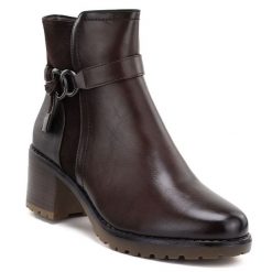 Botki damskie ocieplane na klocku brązowe Potocki SZ12873. Brązowe botki damskie POTOCKI, ze skóry ekologicznej, eleganckie, bez obcasa, bez zapięcia. Za 179.99 zł.