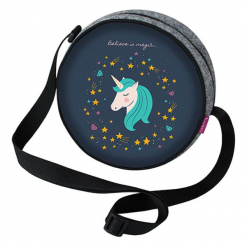 Torebka "Twist" w kolorze szaro-granatowym ze wzorem - Ø 20 cm. Niebieskie torby na ramię damskie Bertoni. W wyprzedaży za 52.95 zł.