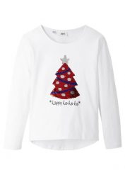 Shirt dziewczęcy z długim rękawem i obracanymi cekinami. Białe t-shirty i topy dla dziewczynek bonprix, bez wzorów, bez ramiączek. Za 59.99 zł.