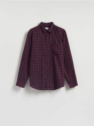 Koszula regular fit w kratę - bordowy. Czerwone koszule męskie Reserved, l, bez wzorów, z bawełny, bez kołnierzyka, bez ramiączek. Za 119.99 zł.