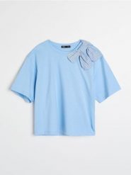 Bawełniana koszulka z ozdobną kokardą - Inny. T-shirty damskie Sinsay, l, bez wzorów, z bawełny, bez kołnierzyka. Za 25.99 zł.