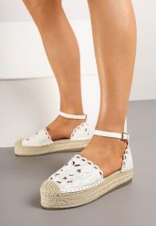 Białe Espadryle na Grubej Podeszwie z Ażurową Cholewką Eleasel. Białe espadryle damskie Born2be, w ażurowe wzory, z jeansu, bez obcasa, bez zapięcia. Za 99.99 zł.
