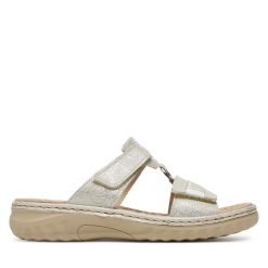 Klapki Rieker. Szare klapki damskie Rieker, bez wzorów, bez obcasa. Za 239.99 zł.
