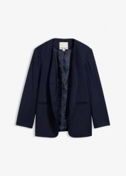 Żakiet bez kołnierza, z miękkiej mieszanki wełny. Brązowe żakiety damskie bonprix, bez wzorów, z wełny. Za 429.99 zł.