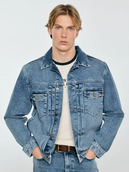 Kurtka męska jeansowa niebieska Justin 385. Niebieskie kurtki męskie Big Star, l, bez wzorów, z jeansu, eleganckie, bez kaptura. W wyprzedaży za 279.99 zł.