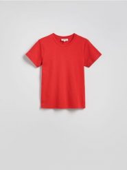 Bawełniany t-shirt - intenstywna czerwień. Czerwone t-shirty damskie Reserved, l, bez wzorów, z bawełny, bez kołnierzyka. W wyprzedaży za 49.99 zł.