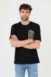 JUST CAVALLI T-shirt czarny R Patch Jc. Czarne t-shirty męskie Just Cavalli, m, bez wzorów, bez kołnierzyka. W wyprzedaży za 299.99 zł.
