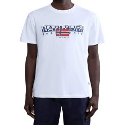 Koszulka męska Napapijri S-Aylmer. Białe koszulki sportowe męskie Napapijri, m, bez wzorów, bez kołnierzyka, bez ramiączek, trekkingowe. Za 129.99 zł.