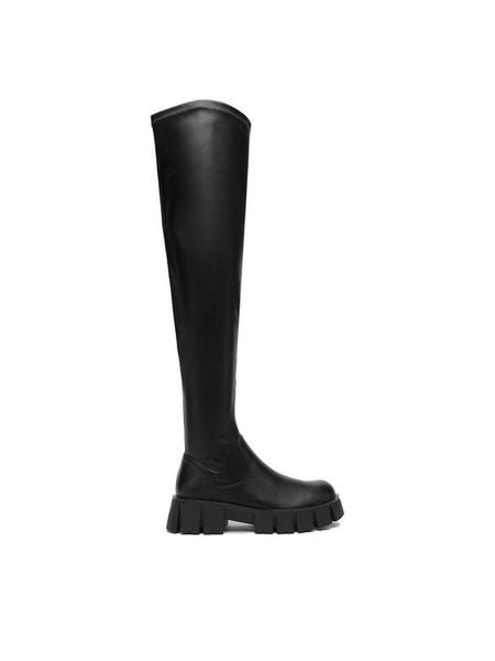 DeeZee Kozaki 60017-2 Czarny. Czarne kozaki damskie DeeZee, ze skóry, bez obcasa, na płaskiej podeszwie. Za 249.99 zł.