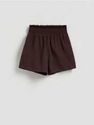 Muślinowe szorty - ciemnobrązowy. Brązowe szorty damskie Reserved, l, bez wzorów, z bawełny. Za 79.99 zł.
