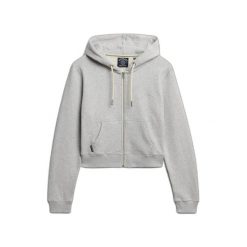 Damska krótka bluza z kapturem z zamek i logo Superdry Essential. Szare bluzy damskie Superdry., bez wzorów, z kapturem. Za 321.30 zł.