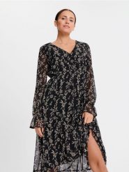 Sukienka midi w kwiaty - czarny. Czarne sukienki damskie Sinsay, l, bez wzorów, z włókna, bez kołnierzyka, bez ramiączek, midi. Za 59.99 zł.