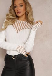 Biały Golf z Prześwitującymi Wstawkami Nirelle. Białe swetry damskie Renee, z aplikacjami, z dzianiny, bez kołnierzyka, bez ramiączek, bez kaptura. Za 49.99 zł.