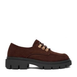 Półbuty JENNY. Brązowe półbuty damskie Jenny, bez wzorów, bez obcasa, na płaskiej podeszwie, bez zapięcia. Za 149.99 zł.