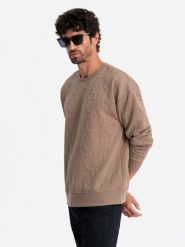 Bluza męska RELAXED FIT z tłoczonymi literami – brązowa V3 OM-SSNZ-0164 - XXL. Brązowe bluzy męskie Ombre Clothing, l, bez wzorów, z bawełny, bez kaptura. Za 107.99 zł.