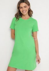 Zielona Bawełniana Sukienka o Kroju Typu T-shirt Nilisea. Zielone sukienki damskie Born2be, l, bez wzorów, z bawełny, bez kołnierzyka. Za 34.99 zł.
