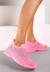 Różowe Buty Sportowe z Elastyczną Cholewką i Cyrkoniami Aribea. Czerwone obuwie sportowe damskie Renee, z aplikacjami, z dresówki. Za 14.99 zł.