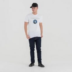 Koszulka Minnesota Timberwolves NBA. Białe koszulki sportowe męskie New Era, xs, bez wzorów, z materiału, bez kołnierzyka, bez ramiączek, na fitness i siłownię. Za 126.50 zł.