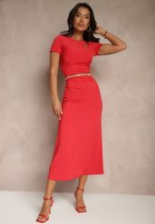 Czerwona Sukienka Bodycon z Marszczeniem w Talii i Krótkimi Rękawami Aterezza. Czerwone sukienki damskie Renee, na co dzień, l, bez wzorów, klasyczne, bez kołnierzyka, bez ramiączek, maxi, bodycon. Za 109.99 zł.