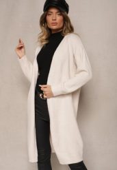 Jasnobeżowy Niezapinany Casualowy Kardigan z Wełną o Długim Kroju Zozita. Brązowe kardigany damskie Renee, uniwersalny, bez wzorów, z jeansu, eleganckie, długie. Za 84.99 zł.