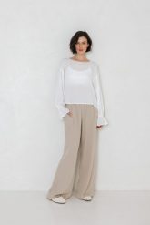 SPODNIE SHARON PIASKOWE M - Flawless. Czarne spodnie materiałowe damskie Flawless, m, bez wzorów, z jedwabiu. Za 299.00 zł.