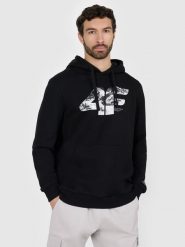 4F Bluza dresowa nierozpinana z kapturem męska - czarna M. Czarne bluzy męskie 4f, m, bez wzorów, z dresówki, z kapturem. W wyprzedaży za 119.99 zł.