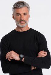 Ombre Longsleeve męski BASIC z okrągłym dekoltem - czarny V1 OM-LSBL-0106 L. Czarne bluzki z długim rękawem męskie Ombre, l, bez wzorów, bez kołnierzyka. Za 79.99 zł.