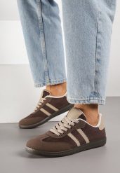 Brązowe Casualowe Sneakersy z Ekozamszu na Płaskiej Podeszwie Pemeriana. Brązowe obuwie sportowe damskie Renee, bez wzorów, z jeansu, trekkingowe. Za 79.99 zł.