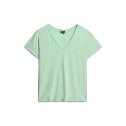 Koszulka damska z dekoltem w serek z haftem Superdry Slub. Zielone koszulki sportowe damskie Superdry., bez wzorów, bez kołnierzyka, bez ramiączek. W wyprzedaży za 118.10 zł.