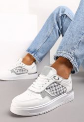 Białe Sneakersy Ozdobione Wstawką z Tweedowego Materiału Saini. Białe obuwie sportowe damskie Renee, bez wzorów. Za 79.99 zł.