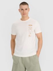 4F T-shirt regular z nadrukiem męski - biały S. Białe koszulki sportowe męskie 4f, m, bez wzorów, z bawełny, klasyczne, bez kołnierzyka. Za 49.99 zł.