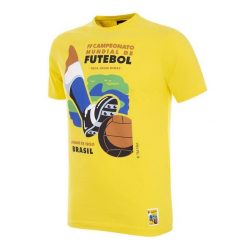 Koszulka dla dorosłych - Emblema Campeonato do Mundo Brasil 1950 - Żółty. Żółte koszulki sportowe męskie COPA FOOTBALL, xl, bez wzorów, bez kołnierzyka, bez ramiączek, do piłki nożnej. Za 211.98 zł.