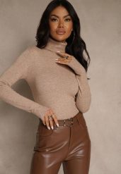 Beżowy Golf z Bawełną w Klasycznym Stylu Reiredia. Brązowe swetry damskie Renee, bez wzorów, z bawełny, klasyczne, bez kołnierzyka, bez ramiączek, bez kaptura. Za 59.99 zł.