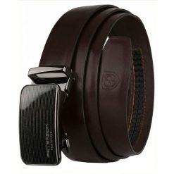 Skórzany pasek męski w ciemnobrązowym kolorze z automatyczną klamrą Peterson PTN A010-D.BROWN. Brązowe paski damskie Peterson, bez wzorów, ze skóry, eleganckie. Za 99.99 zł.