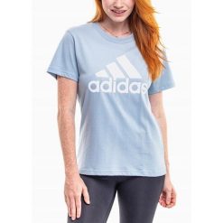 Adidas koszulka Kobieta t-shirt bluzka sportowa wygodna bawełniana. Niebieskie koszulki sportowe damskie Adidas, bez wzorów, z bawełny, bez kołnierzyka, bez ramiączek, na fitness i siłownię. Za 102.00 zł.
