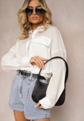 Biała Koszula z Bawełny z Dłuższym Tyłem i Gumką z Możliwością Ściągnięcia Sasina. Białe bluzki damskie Renee, l, bez wzorów, z bawełny, biznesowe, bez kołnierzyka, bez ramiączek. Za 89.99 zł.