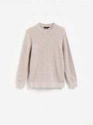 Strukturalny sweter z bawełny - beżowy. Brązowe swetry przez głowę męskie Reserved, l, bez wzorów, z bawełny, bez kołnierzyka. Za 139.99 zł.